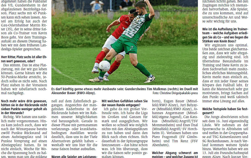 Co-Trainer Ritter spricht mit der WZ über die kommende Saison